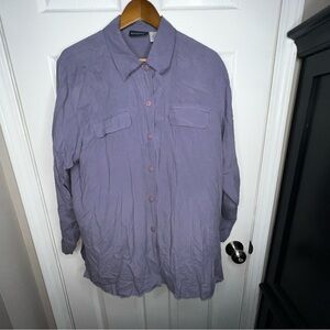 Bridgetown Women’s X Large 100% Silk Blouse Top Button Up Purple XL Long Sleeve